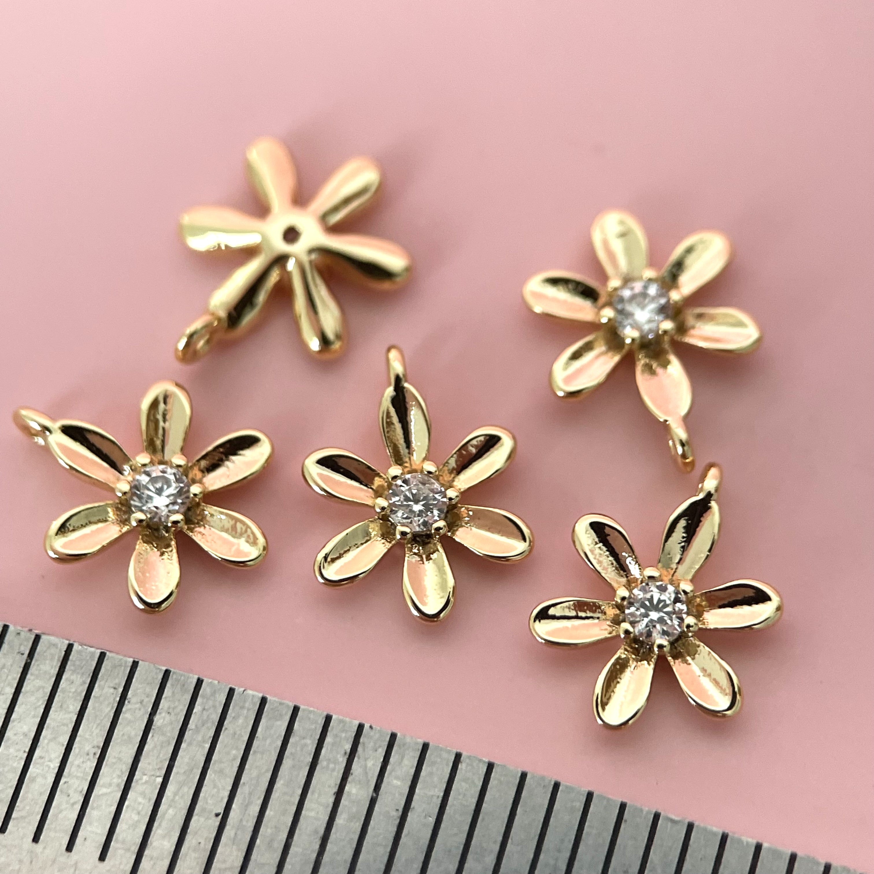 Mini CZ Daisy Charm Gold 5pcs Gold Plated Tarnish Resistant Pendants