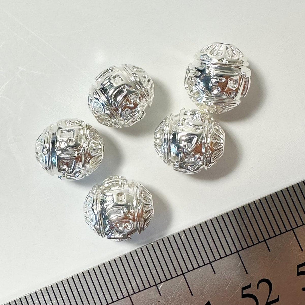 12mm Decorative Spacer Beads 5pcs Tarnish Resistant Silver Plated