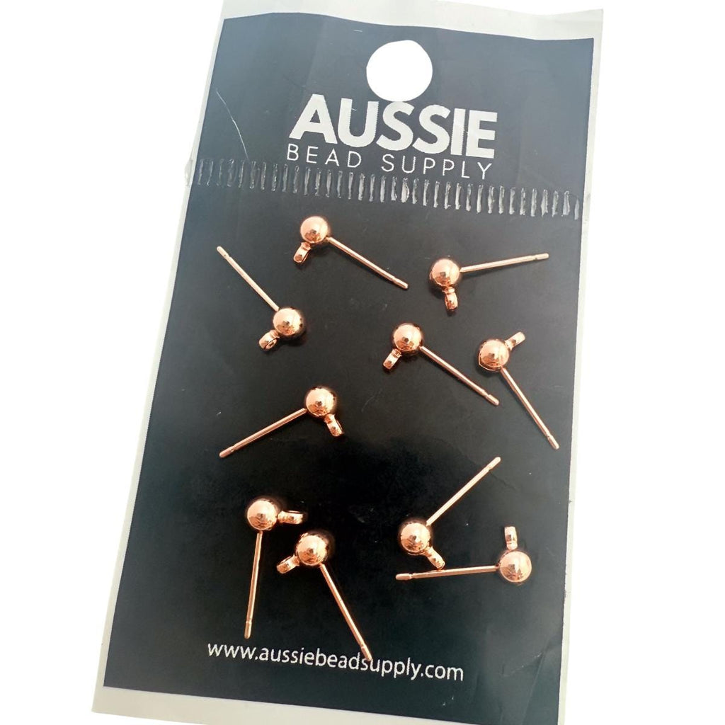 Ball Stud Earrings 4mm 5 Pairs Rose Gold Plated Tarnish Resistant