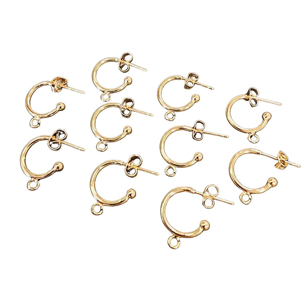 Hoop Earrings w Loop 15mm 5 pair Gold Plated Tarnish Resistant Findings