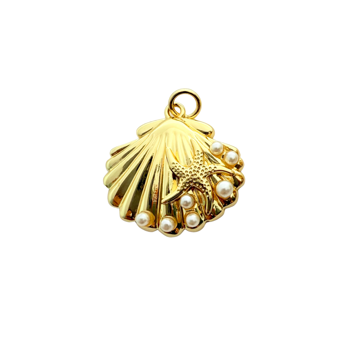 Clam Shell Pearl Starfish Pendant 1pc Gold Plated Tarnish Resistant